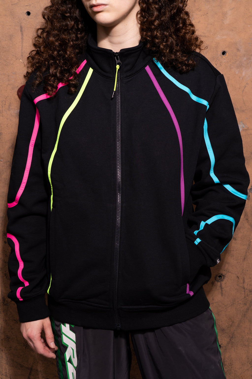 Retro Neon Piping Zip Sweatshirt